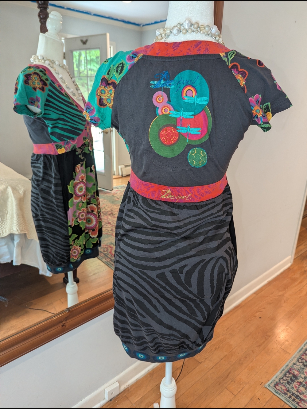 Desigual Geisha Famous Stretch CottonBlack Multicolor Floral V-Neck Dress/Tunic - Picture 2 of 12